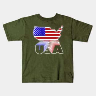 USA Flag Shadow Map Kids T-Shirt